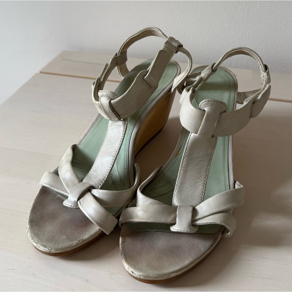 Chic Cream Strappy Camper Wedge Sandals Size 7.5